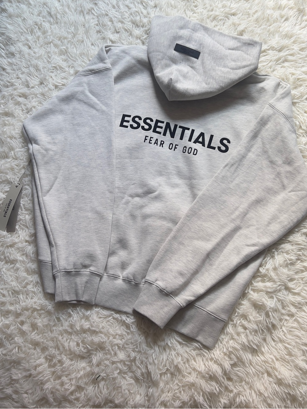 Essentials Fear of God Light Gray Hoodie with Black Logo